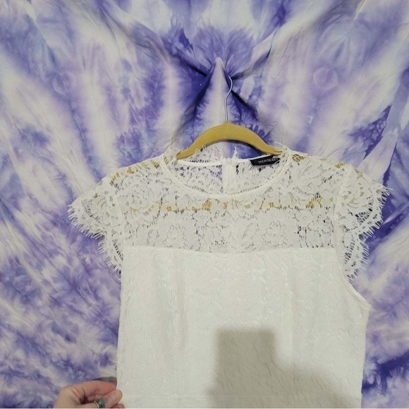 NWT Merokeety Women's White Sleeveless Lace Foral Elagant Cocktail Dress Size M - Picture 9 of 13